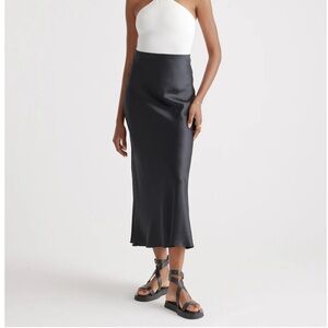 Quince Black Satin Midi Skirt
